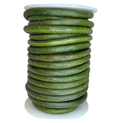 Round Leather Cord Vintage Dark Green 6mm