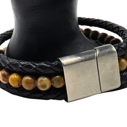 Combination Gemstone and Leather Bracelet - Style 156