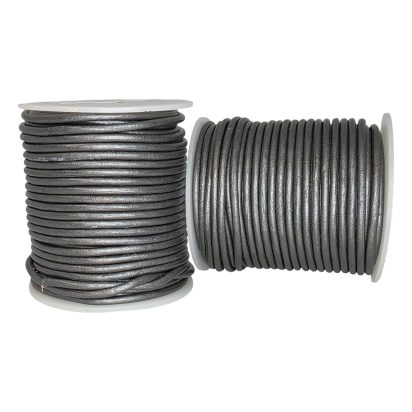 Round leather cord Metallic Dark Grey 3mm