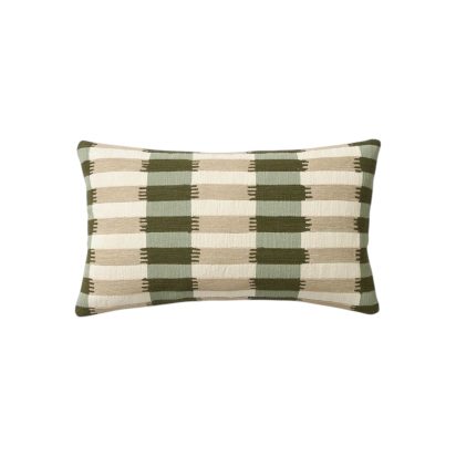 Cream and Green Printed Cotton Cushion
