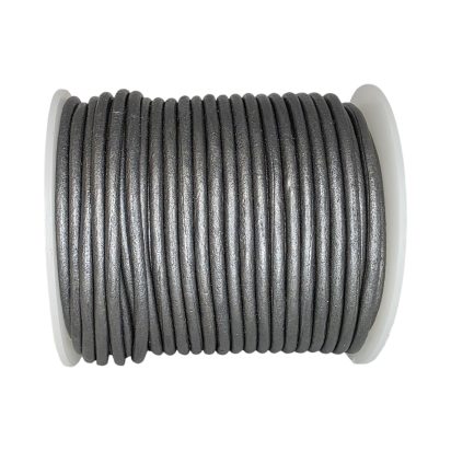 Round leather cord Metallic Dark Grey 3mm