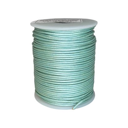 Round Leather Cord -1mm- Metallic Ocean Green