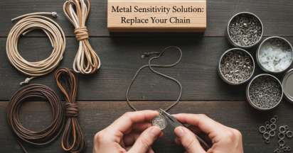 How can I replace a necklace metal chain due to metal sensitivity or another material which is too sticky?