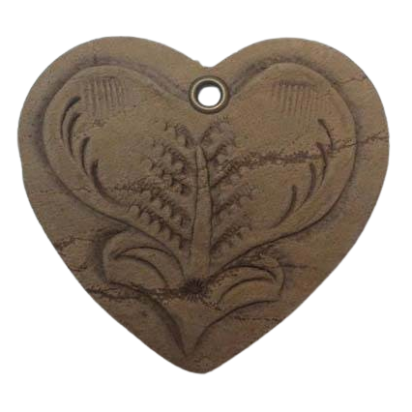 Heart 4cm - style 1 - Natural Leather Embossed