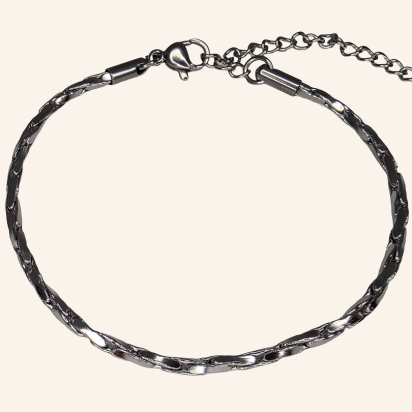 Twisted Square Boston Chain Bracelet – Silver - 2mm - Item 903