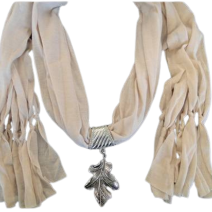 Scarf With Beads - Style 8 - Cream