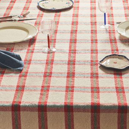 Red Grid Pattern Waxed Tablecloth