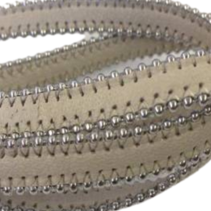 Real Nappa Flat Leather with steel balls chains - 10mm - Beige