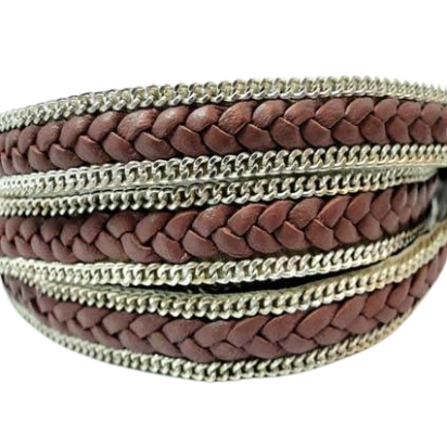 Choti Braided Leather with Silver Chain - 10mm - Taupe