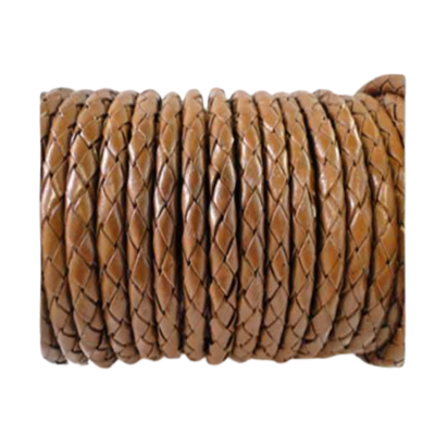 Oslo Round Braided Leather Cord - 6mm - Medium Brown