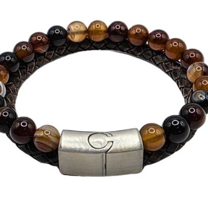 Combination Gemstone and Leather Bracelet - Style 165