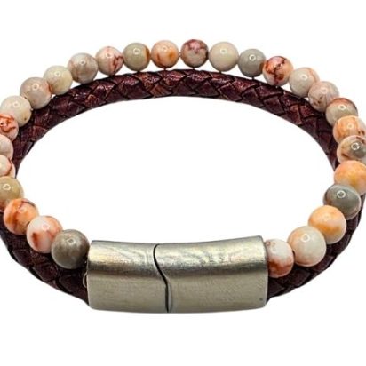 Combination Gemstone and Leather Bracelet - Style 174