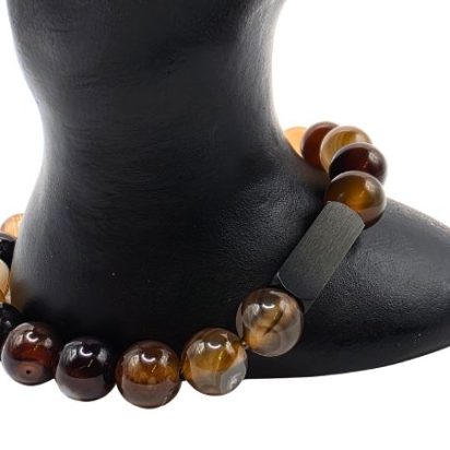 Coffee Stripe Gemstone Bracelet: Style-507 (8mm)
