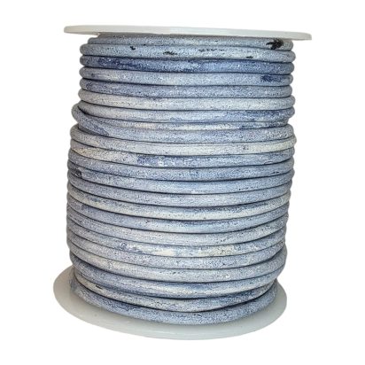 Round Leather Cord - 3mm - Vintage Blue with White base