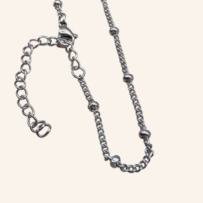 Cable Link Chain Necklace with Half Beads - Gold - 1mm - Item 904