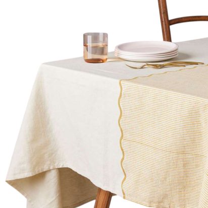 Colourblocked Yellow and White Waxed Tablecloth