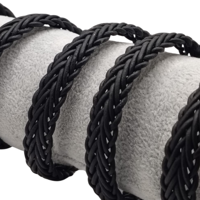 Madison style braided leather cords- 10*3.5mm- MATT Black