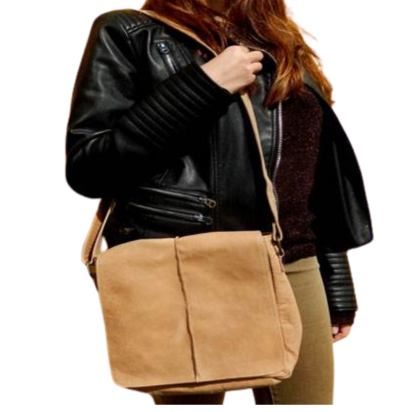 LeatherBag27 - Messanger Bag With Stitched Line - Camel
