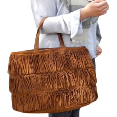 SuedeBag43 - Fringes Shopping Bag Suede - Camel