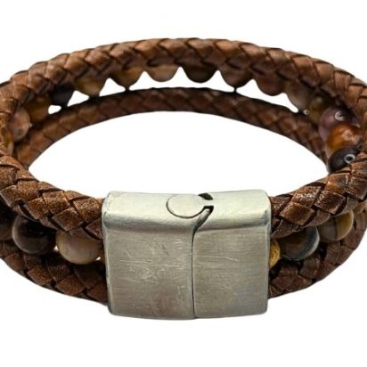 Combination Gemstone and Leather Bracelet - Style 167