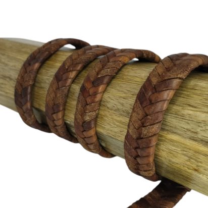 v cross braided leather cord- 15mm- COGNAC