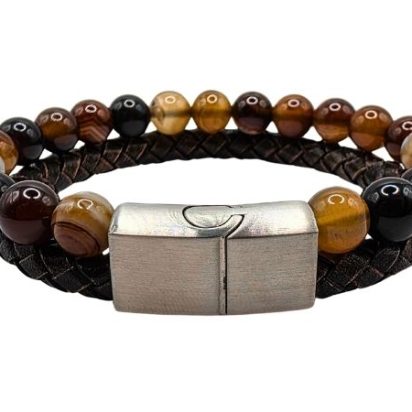 Combination Gemstone and Leather Bracelet - Style 165