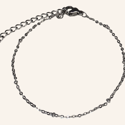 Cable Link Chain Bracelet with Half Beads - Silver - 1mm - Item 904