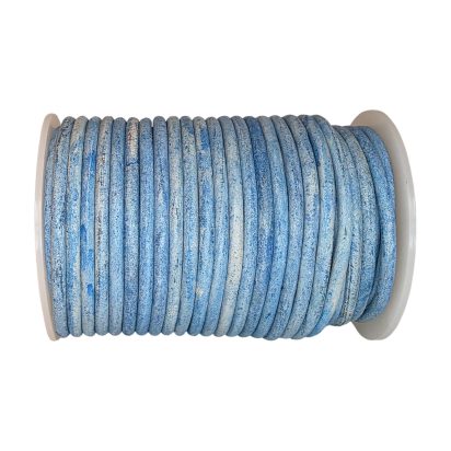 Round Leather Cord - Vintage Sky Blue With White Base 4mm