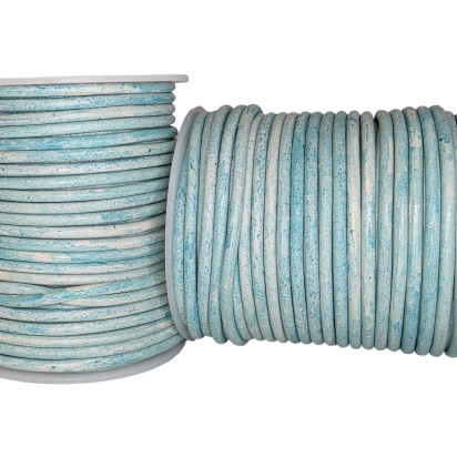 Round Leather Cord - Vintage Aquamarine whit a White Base - 3mm