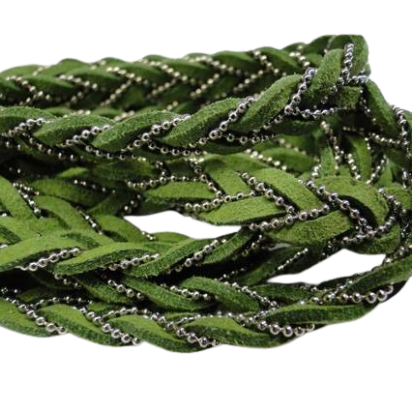 Faux Suede cords with chains-10mm-green