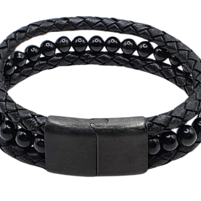 Combination Gemstone and Leather Bracelet - Style 158