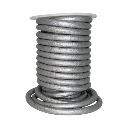 Round Leather Cord Metallic Silver 6mm