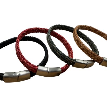 SPIRAL BRAIDED LEATHER CORDS - 8X4MM - MATT BLACK