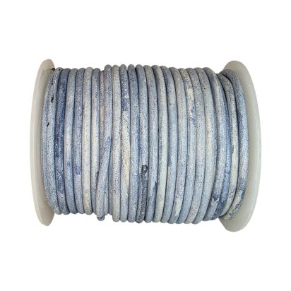 Round Leather Cord - 3mm - Vintage Blue with White base