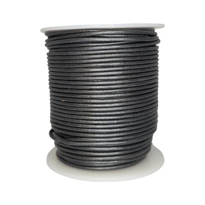 Round Leather Cord Metallic Dark Grey 2mm