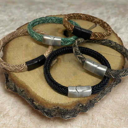 Spiral braided leather cords - 11x6mm - vintage dark green