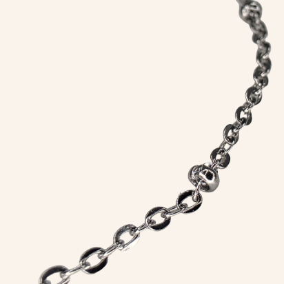 Cable Link Chain Bracelet with Half Beads - Silver - 1mm - Item 904