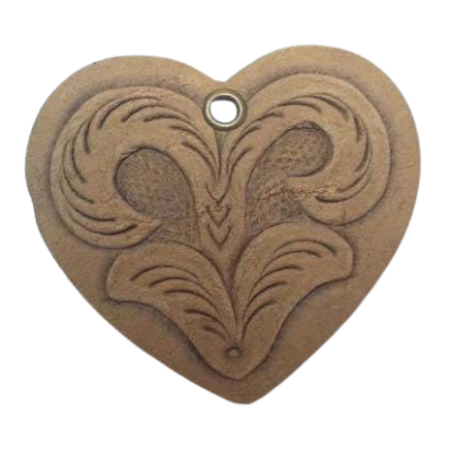 Heart 4cm - style 3 - Natural Leather Embossed