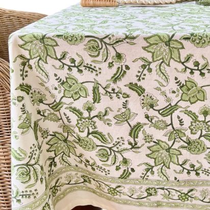Green and White Patterned Waxed Tablecloth