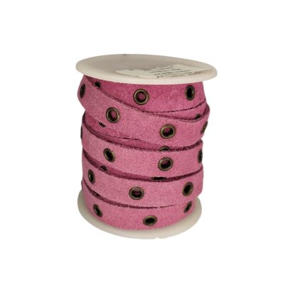 Suede Leather cords with Rivet - 10mm - pink