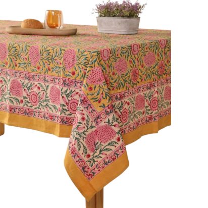 Orange Cotton Tablecloth with Flower Patterns
