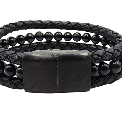 Combination Gemstone and Leather Bracelet - Style 158