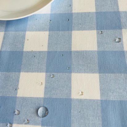 Blue and White Checkered Waxed Tablecloth