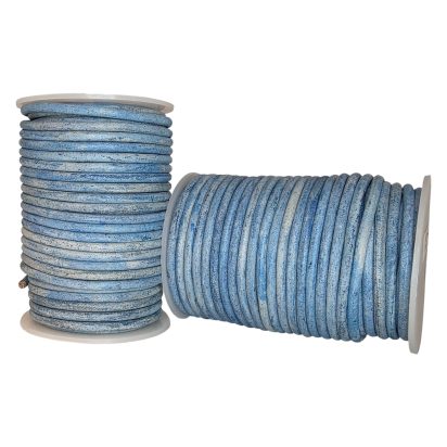 Round Leather Cord - Vintage Sky Blue With White Base 4mm