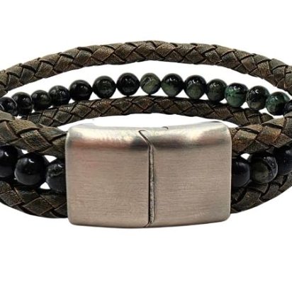 Combination Gemstone and Leather Bracelet - Style 162