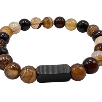 Coffee Stripe Gemstone Bracelet: Style-507 (8mm)