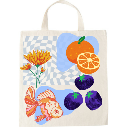 Cotton Tote Bag - Orange and Blue Design