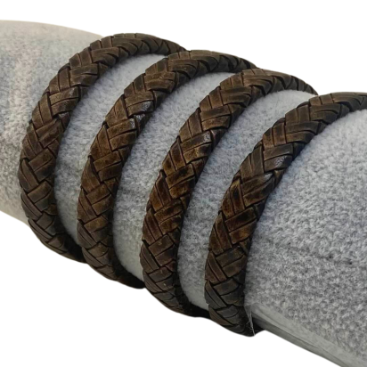 Argentine Braided Leather Cord - 8x3.5mm - Vintage Dark Brown