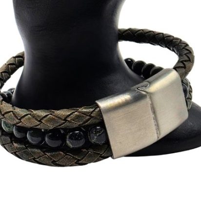 Combination Gemstone and Leather Bracelet - Style 162