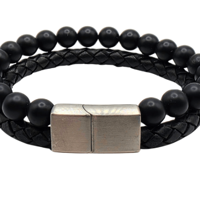 Combination Gemstone and Leather Bracelet - Style 154
